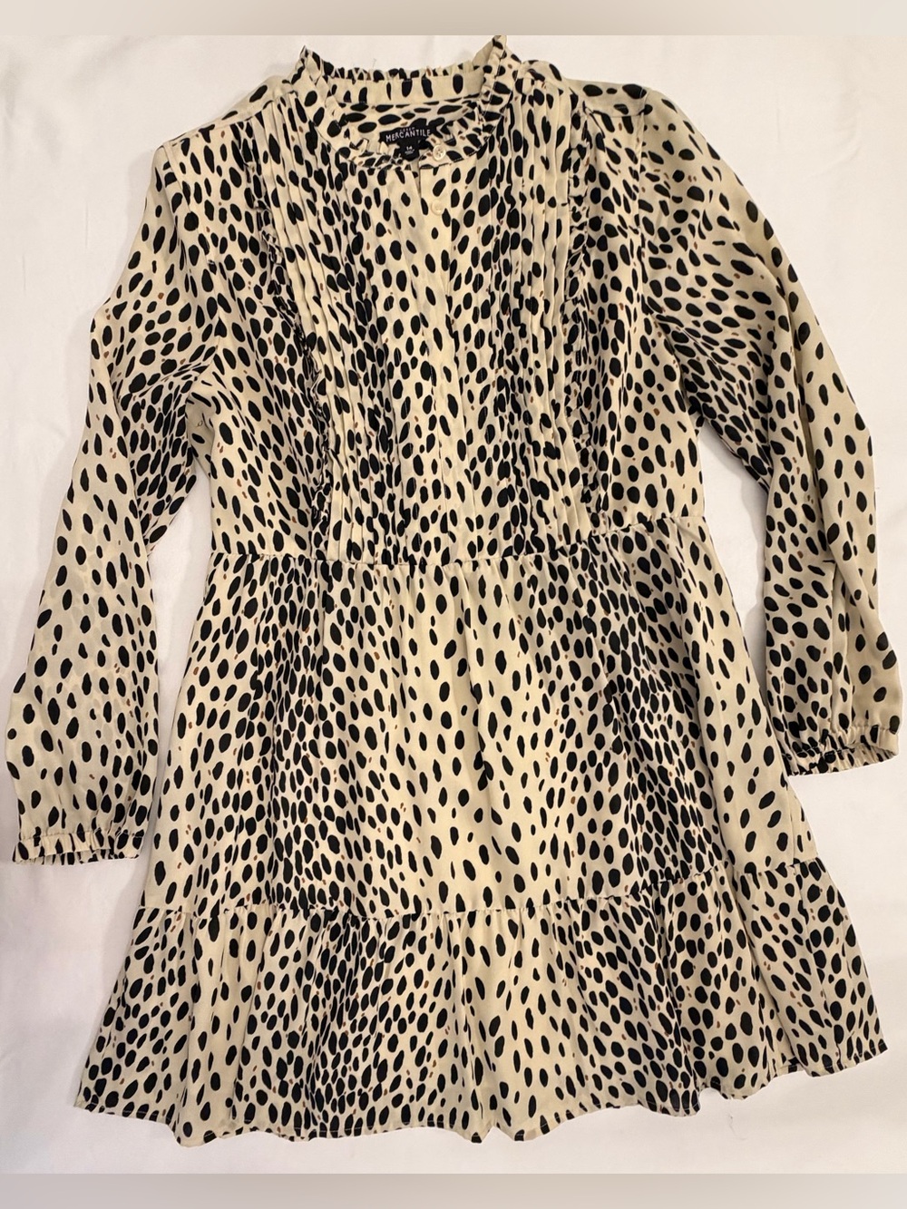 J. Crew Mercantile Cream and Black Leopard Spotted Long Sleeve Dress Size 14